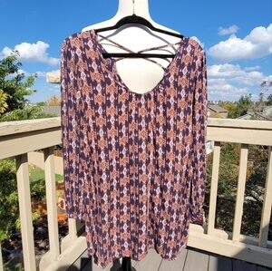 BILLABONG TRIBAL PRINT PURPLE LONG SLEEVE SHEATH DRESS, SZ SMALL